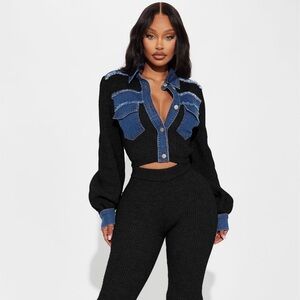 Fashion Nova Black and Blue Flare 2 Piece Set